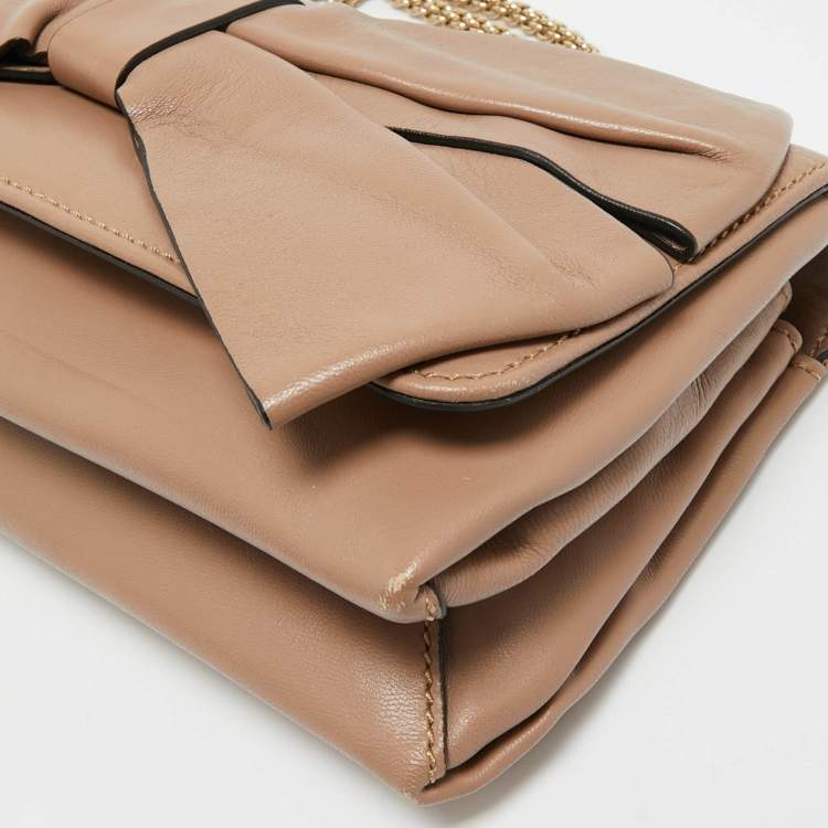 Pre Owned Valentino Beige Leather Bow Chain Shoulder Bag