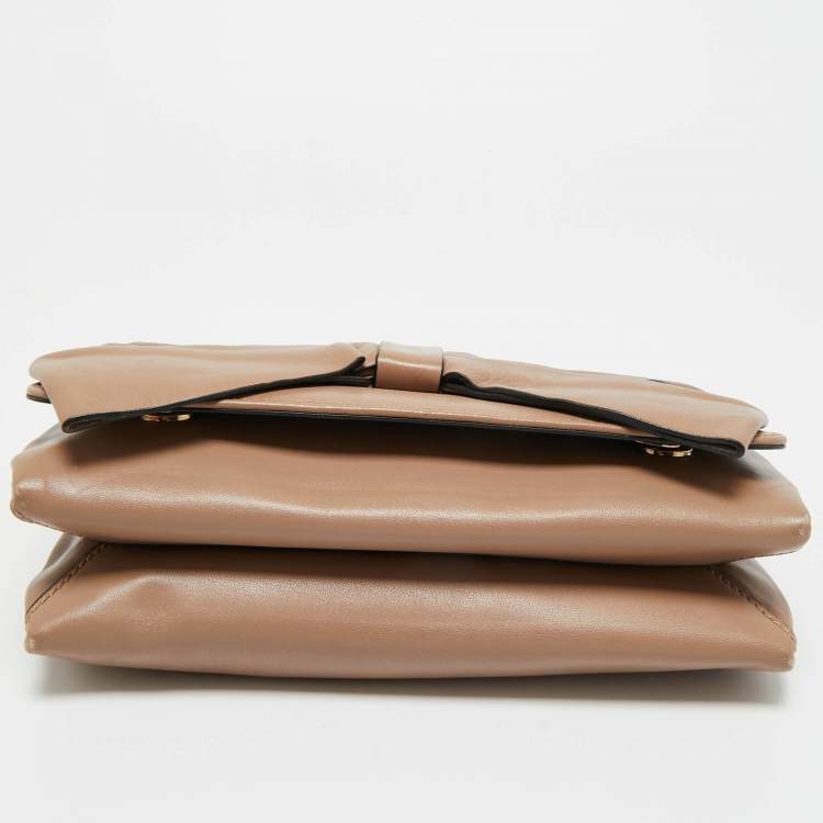 Pre Owned Valentino Beige Leather Bow Chain Shoulder Bag