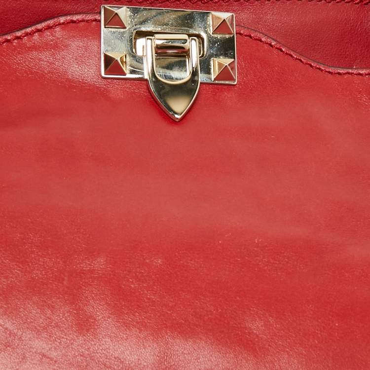 Pre Owned Valentino Red Leather Medium Rockstud Trapeze Tote