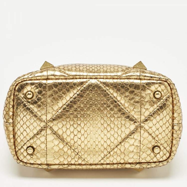 Pre Owned Valentino Gold Python Small Roman Stud Top Handle Bag