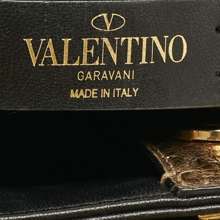 Pre Owned Valentino Gold Python Small Roman Stud Top Handle Bag