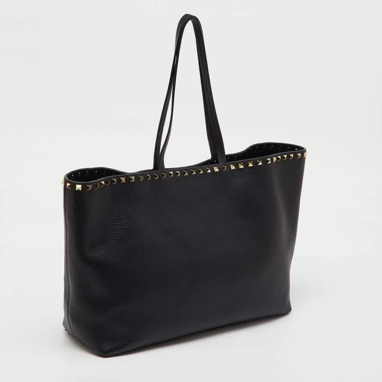 Pre Owned Valentino Black Leather Rockstud Shopper Tote