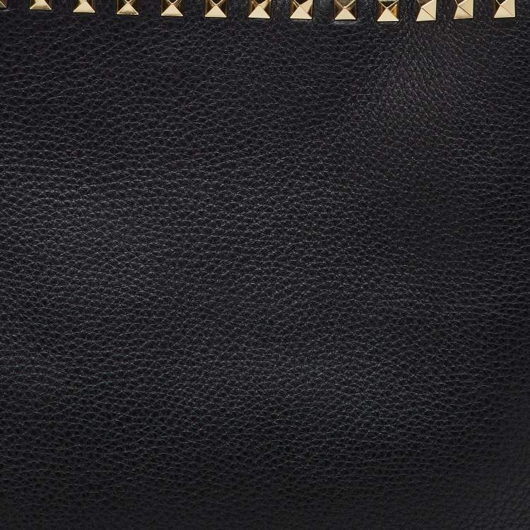 Pre Owned Valentino Black Leather Rockstud Shopper Tote