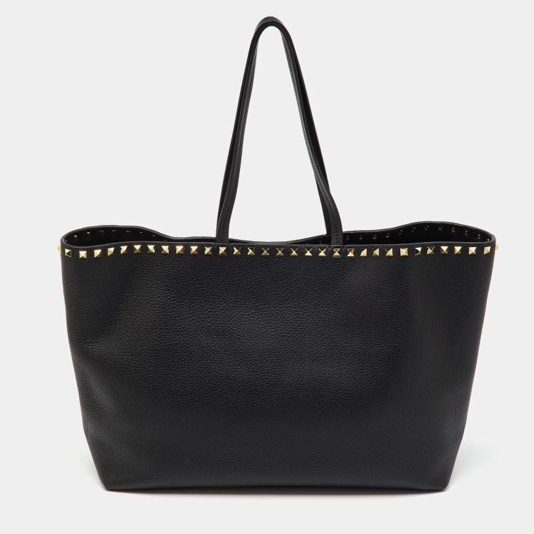 Pre Owned Valentino Black Leather Rockstud Shopper Tote