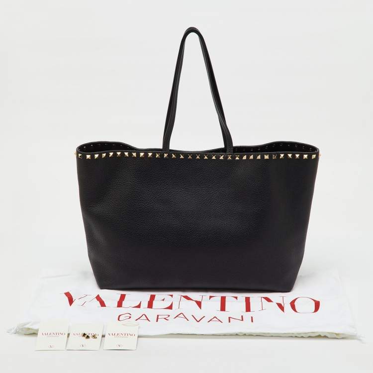 Pre Owned Valentino Black Leather Rockstud Shopper Tote