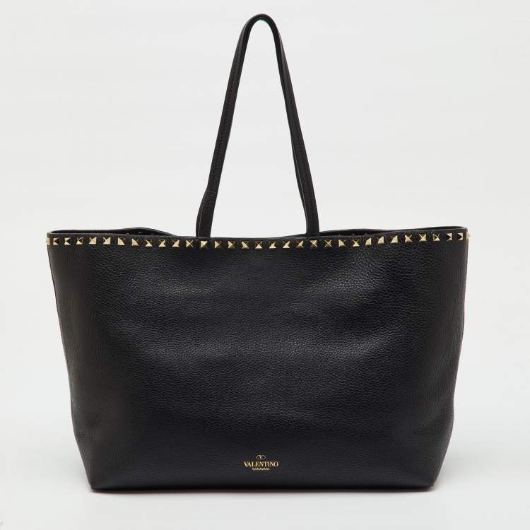 Pre Owned Valentino Black Leather Rockstud Shopper Tote