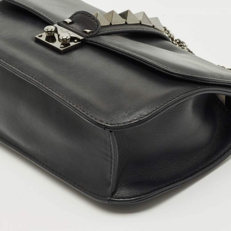 Pre Owned Valentino Black Leather Large Noir Edition Glam Lock Flap Bag