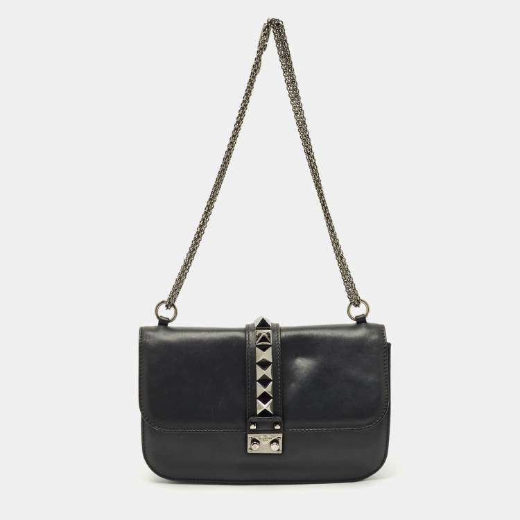 Pre Owned Valentino Black Leather Large Noir Edition Glam Lock Flap Bag
