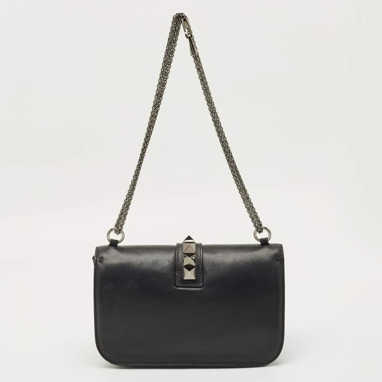 Pre Owned Valentino Black Leather Large Noir Edition Glam Lock Flap Bag