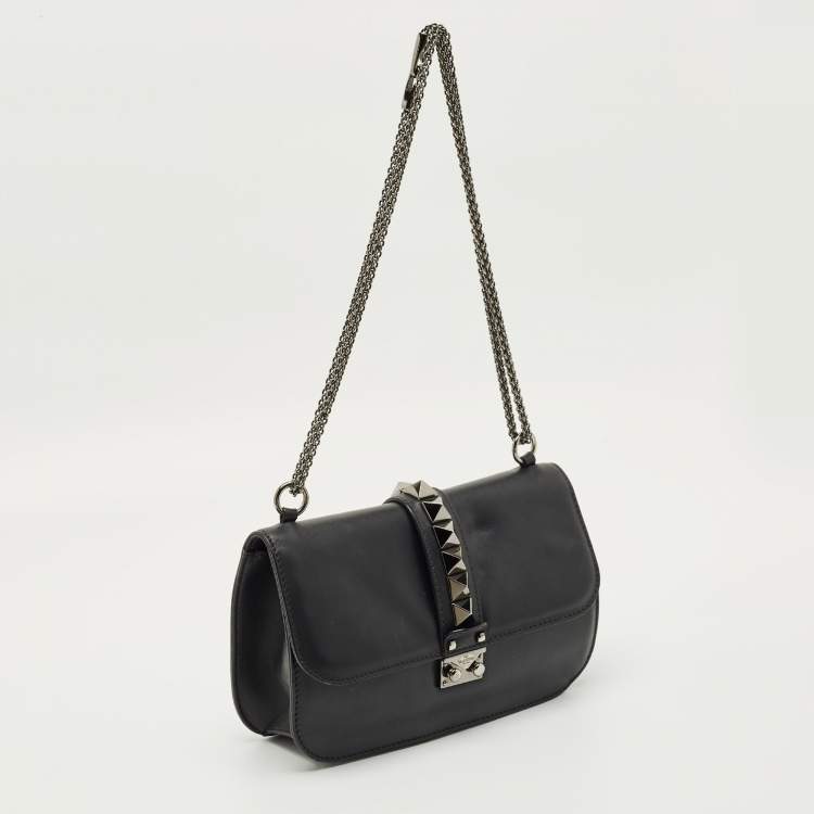 Pre Owned Valentino Black Leather Large Noir Edition Glam Lock Flap Bag