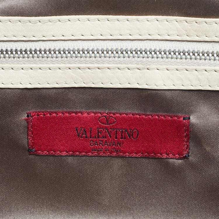 Pre Owned Valentino Two Tone Beige Leather Embellished Alice Glam Frame Satchel