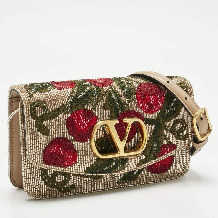 Pre Owned Valentino Beige Embroidered Beads and Leather Vain Clutch