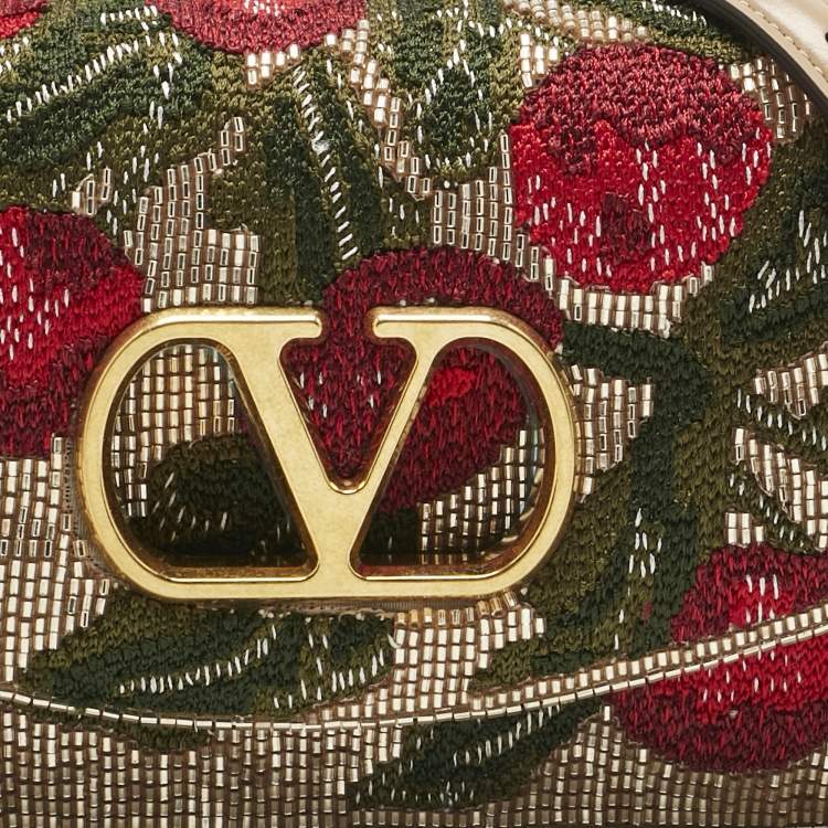 Pre Owned Valentino Beige Embroidered Beads and Leather Vain Clutch