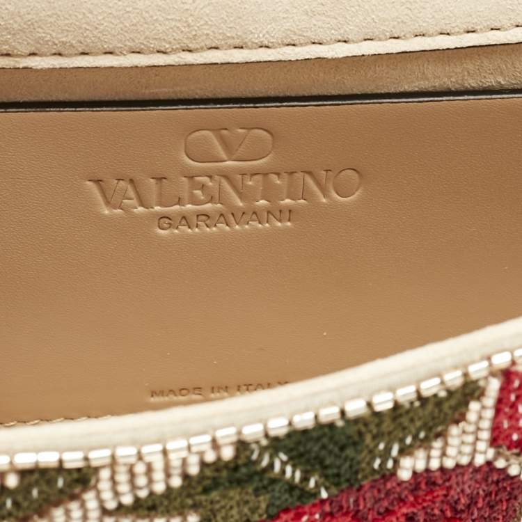 Pre Owned Valentino Beige Embroidered Beads and Leather Vain Clutch