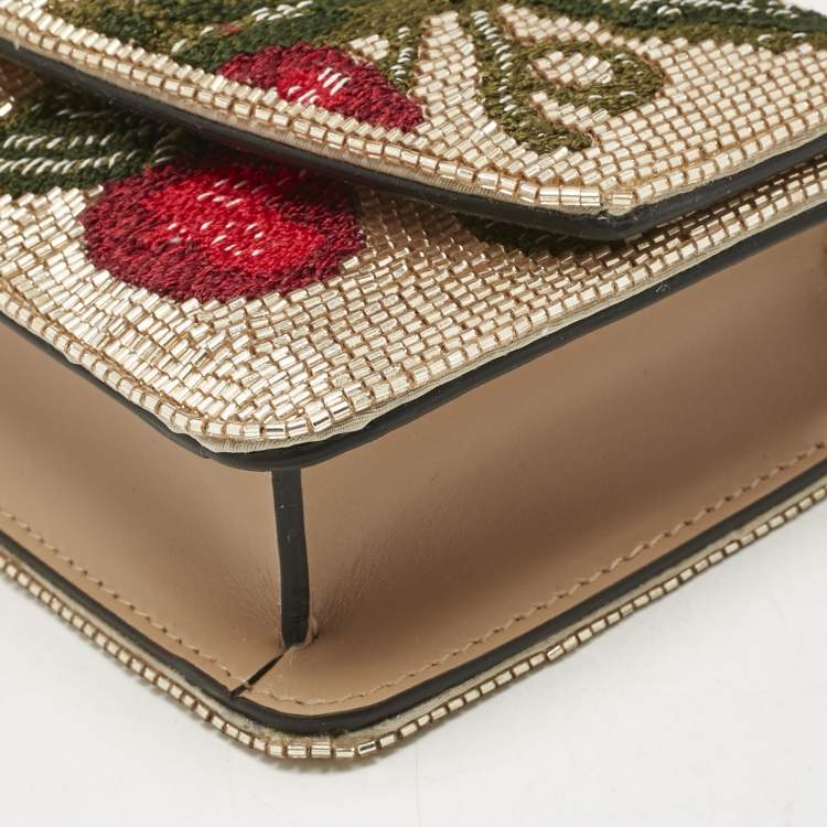 Pre Owned Valentino Beige Embroidered Beads and Leather Vain Clutch