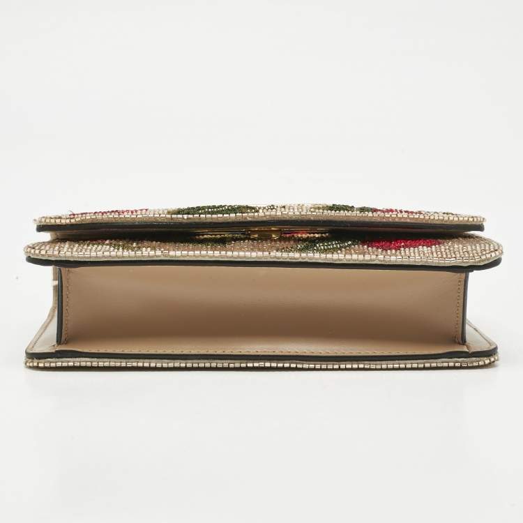 Pre Owned Valentino Beige Embroidered Beads and Leather Vain Clutch