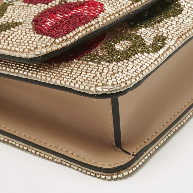 Pre Owned Valentino Beige Embroidered Beads and Leather Vain Clutch