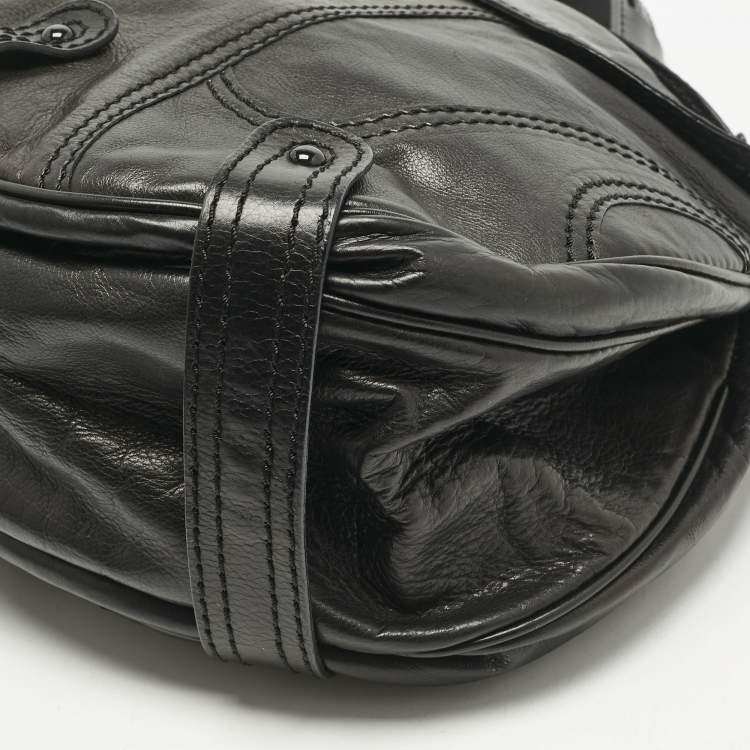 Pre Owned Valentino Black Leather Catch Crystals Hobo