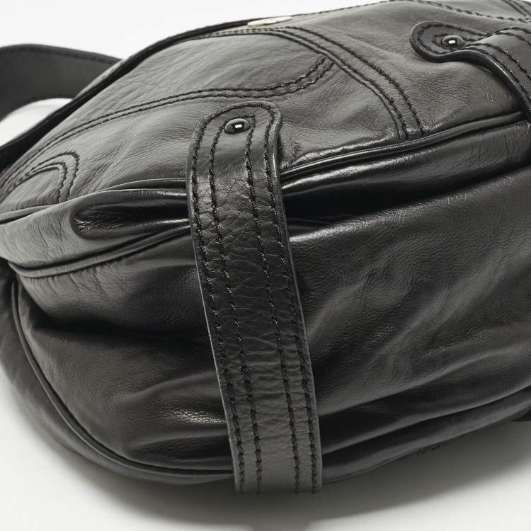 Pre Owned Valentino Black Leather Catch Crystals Hobo