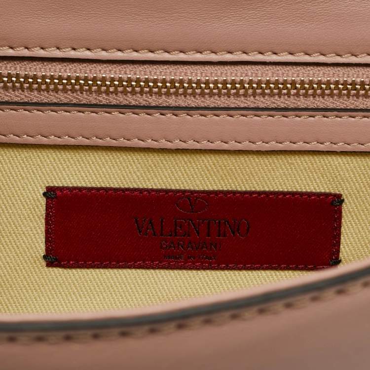 Pre Owned Valentino Light Pink Leather Medium Rockstud Glam Crystals Embellished Lock Flap Bag