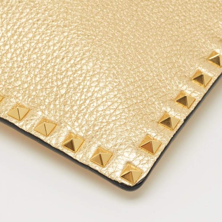 Pre Owned Valentino Gold Leather Large Rockstud Envelope Clutch