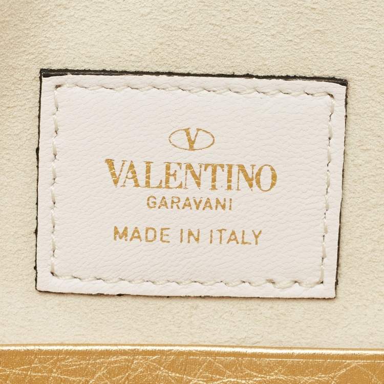 Pre Owned Valentino Gold Leather Large Rockstud Envelope Clutch