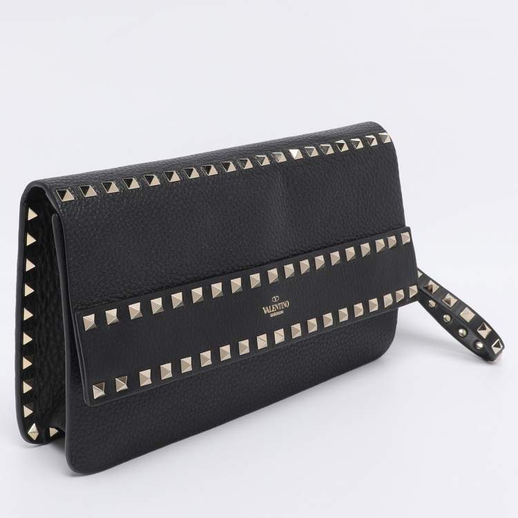 Pre Owned Valentino Black Leather Rockstud Wristlet Clutch