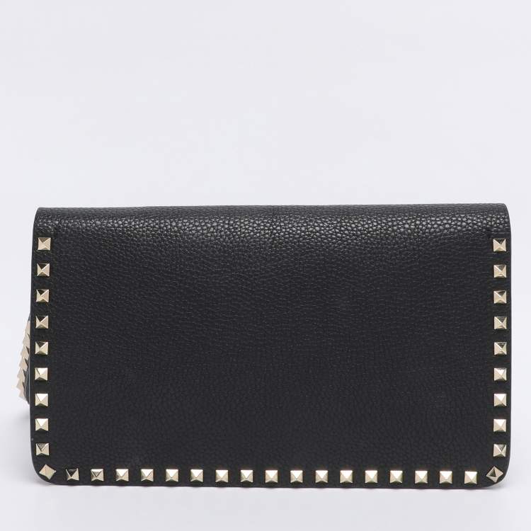 Pre Owned Valentino Black Leather Rockstud Wristlet Clutch