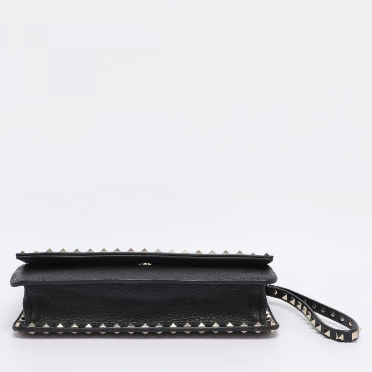 Pre Owned Valentino Black Leather Rockstud Wristlet Clutch