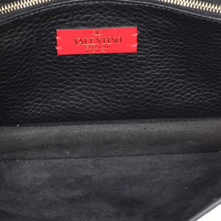 Pre Owned Valentino Black Leather Rockstud Wristlet Clutch