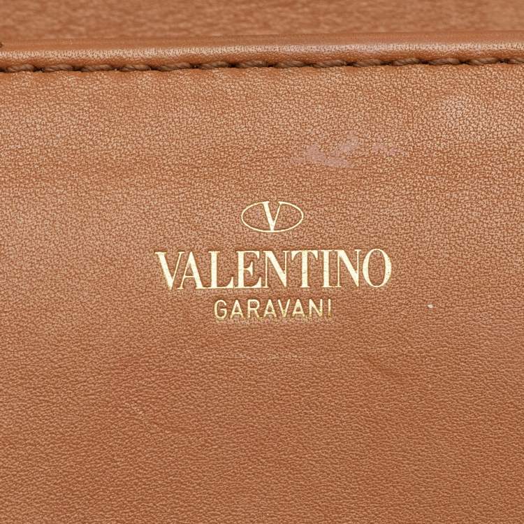 Pre Owned Valentino Tan Leather Stud Sign Flap Shoulder Bag