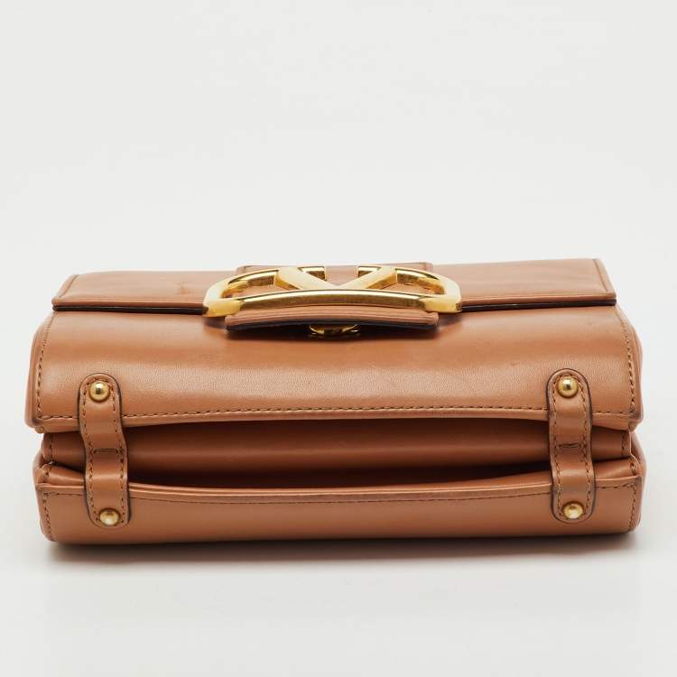 Pre Owned Valentino Tan Leather Stud Sign Flap Shoulder Bag