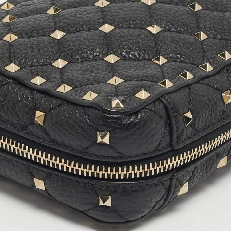 Pre Owned Valentino Black Quilted Leather Rockstud Spike Camera Crossbody Bag