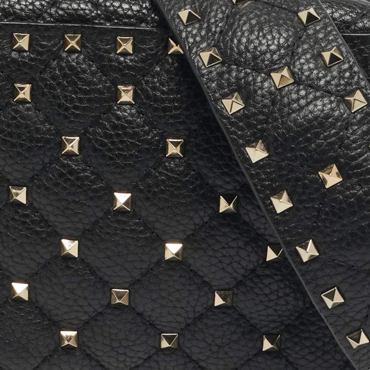 Pre Owned Valentino Black Quilted Leather Rockstud Spike Camera Crossbody Bag
