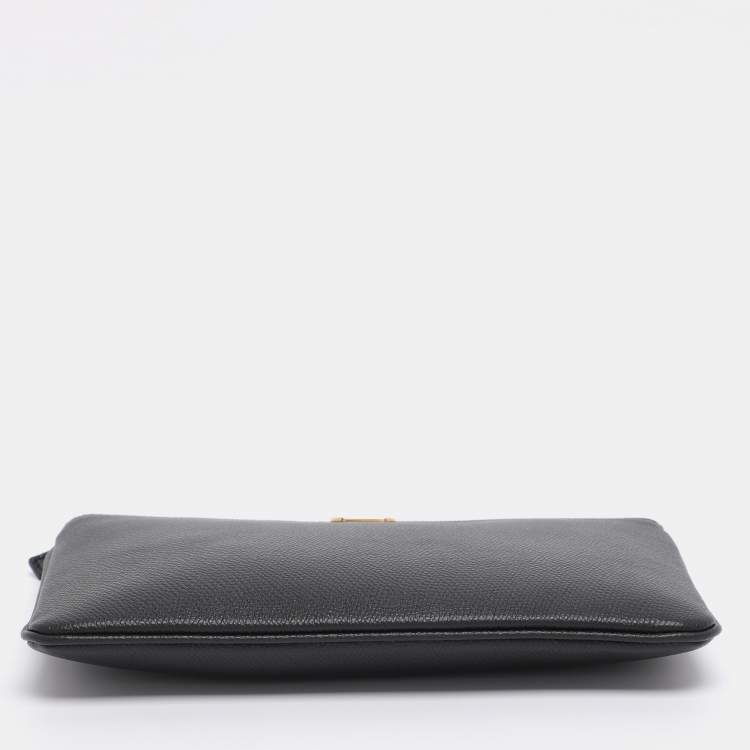 Pre Owned Valentino Black Leather VLogo Zip Pouch Clutch