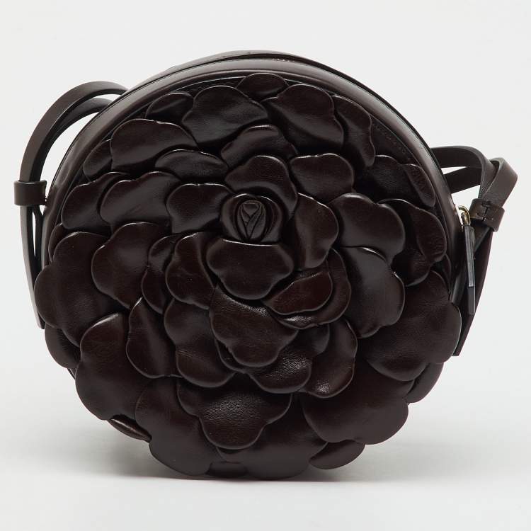 Pre Owned Valentino Dark Brown Leather Atelier 03 Rose Edition Round Shoulder Bag