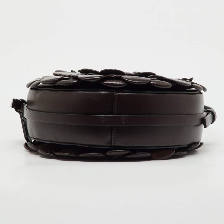 Pre Owned Valentino Dark Brown Leather Atelier 03 Rose Edition Round Shoulder Bag