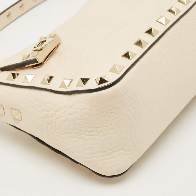 Pre Owned Valentino Beige Leather Small Rockstud Crossbody Bag