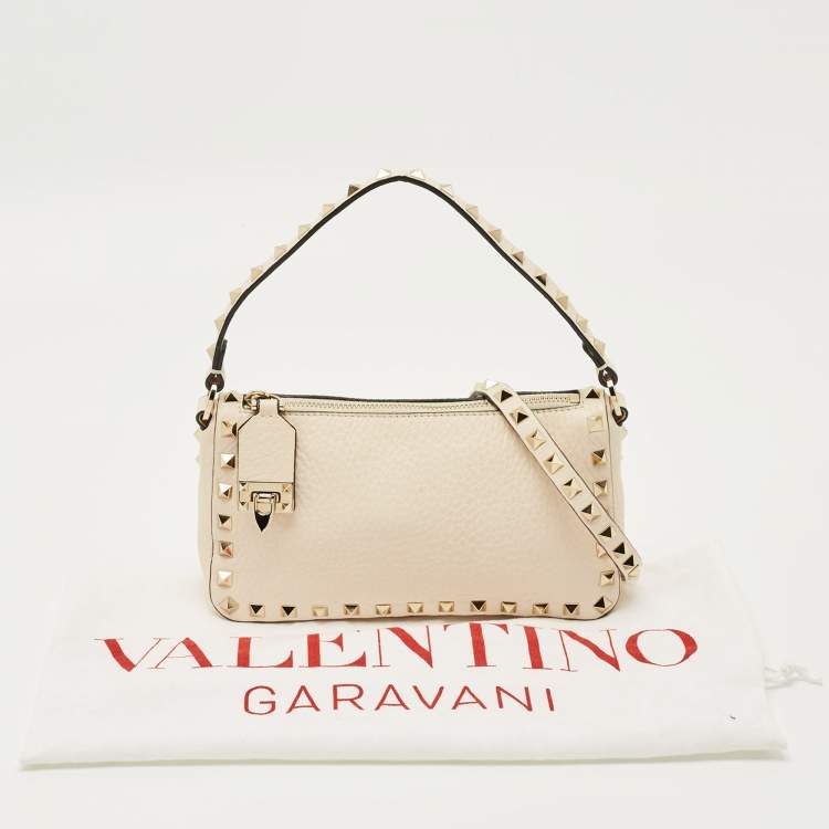 Pre Owned Valentino Beige Leather Small Rockstud Crossbody Bag