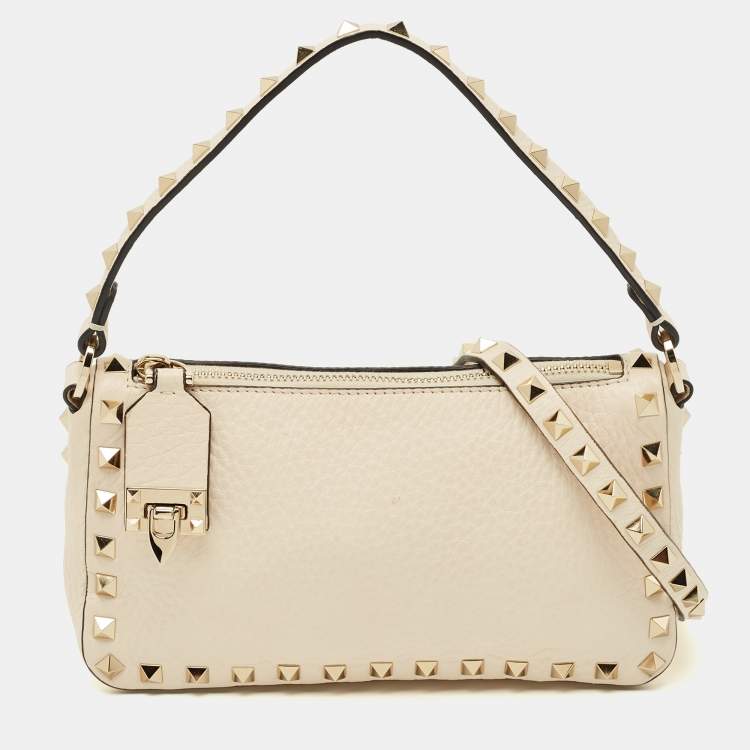 Pre Owned Valentino Beige Leather Small Rockstud Crossbody Bag