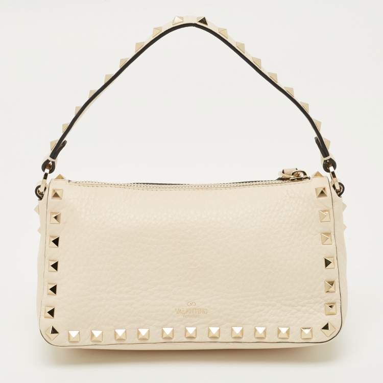 Pre Owned Valentino Beige Leather Small Rockstud Crossbody Bag