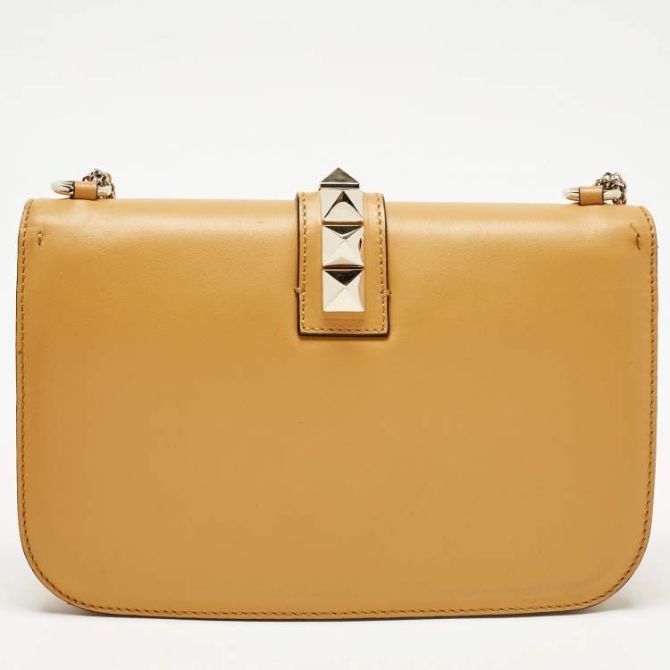 Pre Owned Valentino Dark Yellow Leather Large Glam Lock Flap Bag