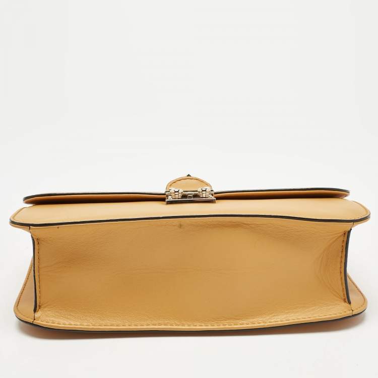 Pre Owned Valentino Dark Yellow Leather Large Glam Lock Flap Bag