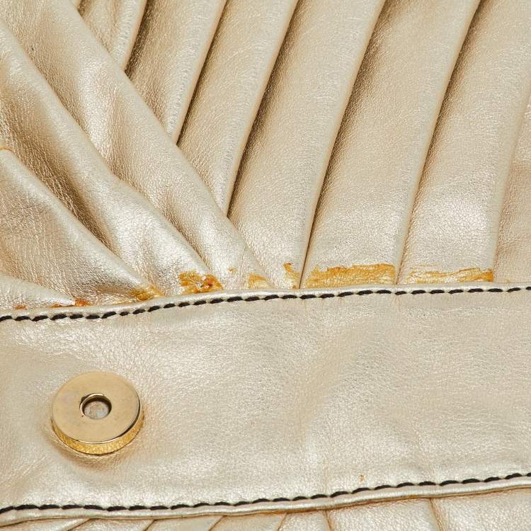 Pre Owned Valentino Garavani Metallic Gold Leather Pleated Shoulder Bag