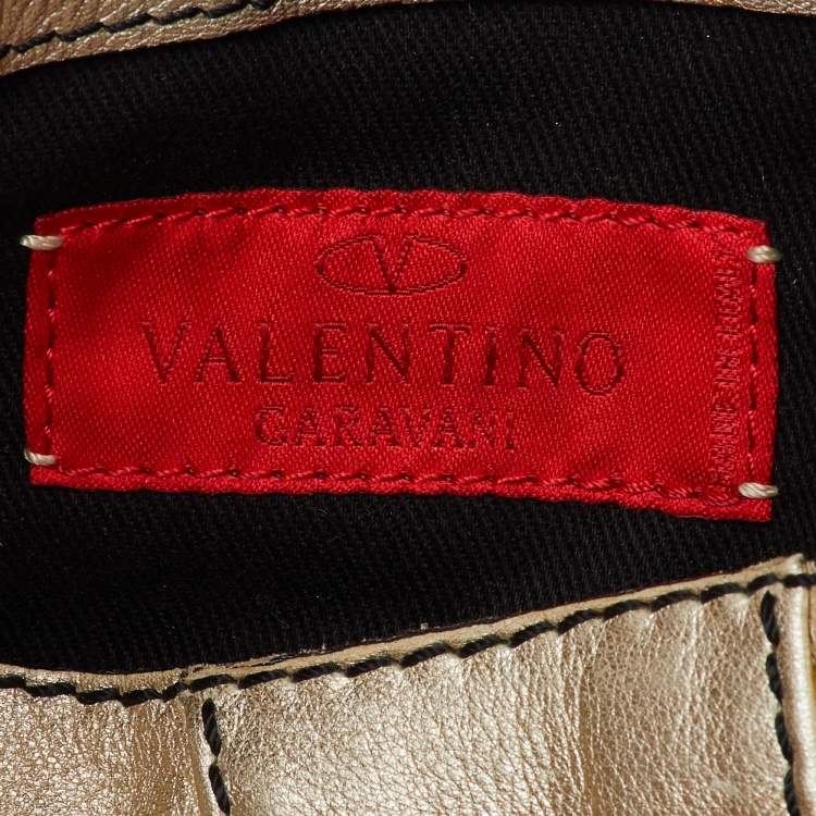 Pre Owned Valentino Garavani Metallic Gold Leather Pleated Shoulder Bag