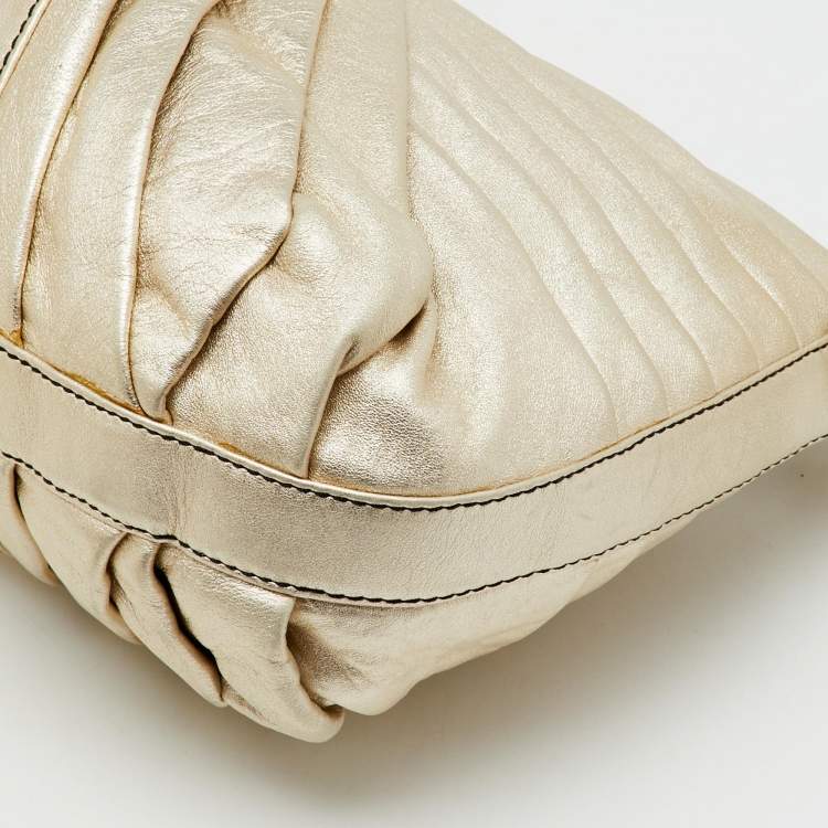 Pre Owned Valentino Garavani Metallic Gold Leather Pleated Shoulder Bag