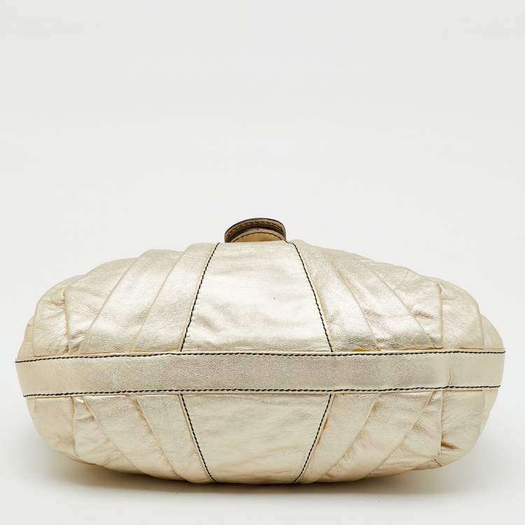 Pre Owned Valentino Garavani Metallic Gold Leather Pleated Shoulder Bag