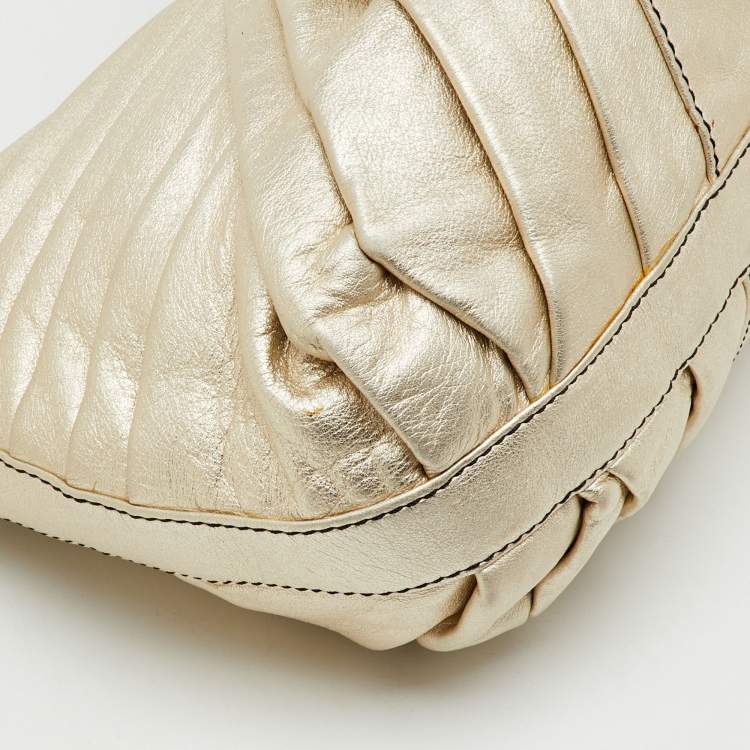 Pre Owned Valentino Garavani Metallic Gold Leather Pleated Shoulder Bag
