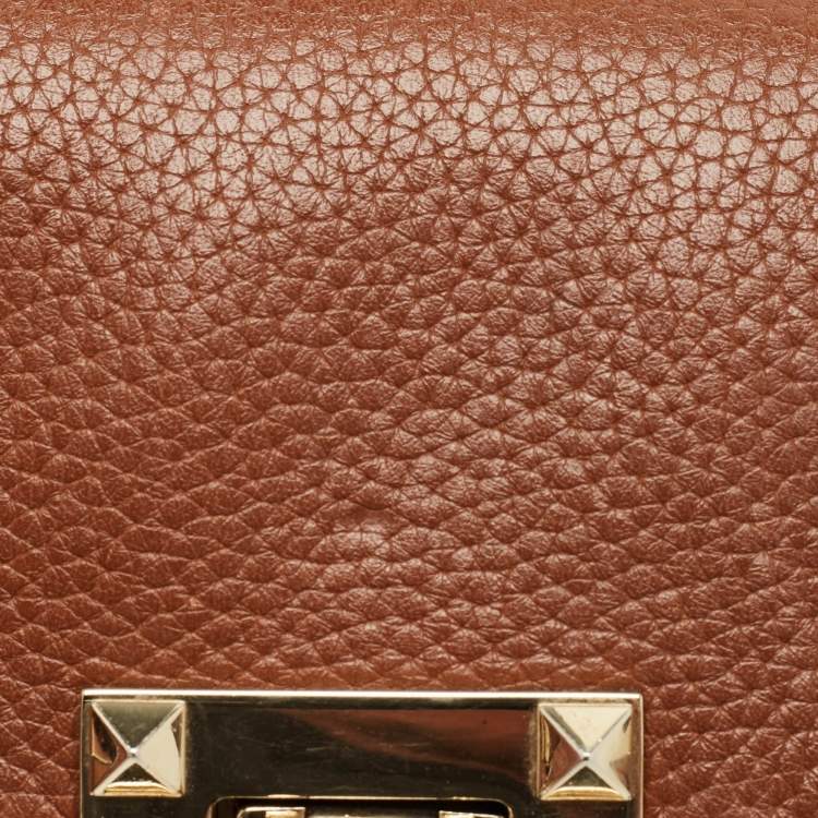Pre Owned Valentino Brown Leather Rockstud Flap Crossbody Bag