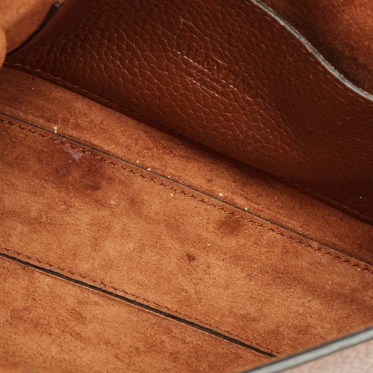 Pre Owned Valentino Brown Leather Rockstud Flap Crossbody Bag